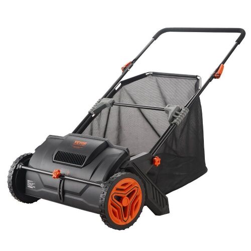 VEVOR Push Lawn Sweeper, 21-inch Leaf & Grass Collector, Strong Rubber Wheels & Heavy Duty Thickened Steel Durable to Use with Large Capacity 3.5 cu. ft. Mesh Collection Hopper Bag, 2 Spinning Brushes - Lot 691