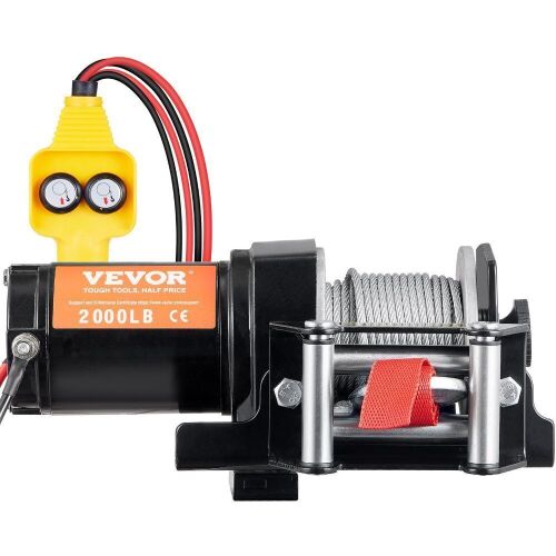 VEVOR Electric 12V 2000lbs Steel Cable Winch with Remote Control - Lot 723