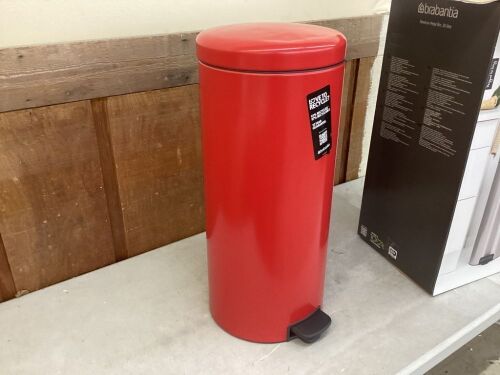 Brabantia NewIcon 8 Gallon Passion Red Steel Step On Trash Can - Top Dented - Lot 570