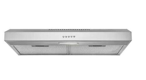 AKDY 30 in. 58 CFM Convertible Under Cabinet Range Hood in Brushed Stainless Steel with 2 Carbon Filters and Push Button - Small Dent on Top - Lot 179