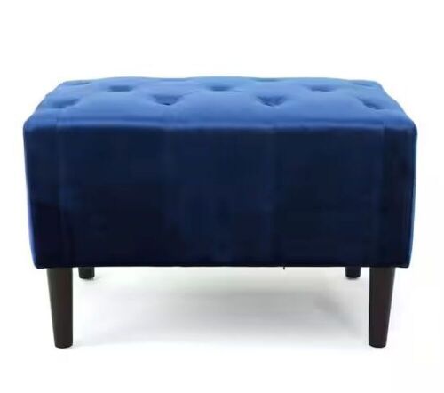Noble House Kimiko Navy Blue Velvet Upholstered Ottoman - Lot 348