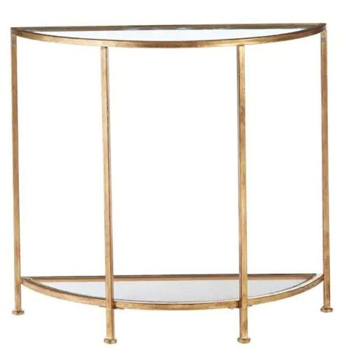 Bella 32 in. Gold Leaf/Clear Standard Half Moon Glass Console Table with Storage - Lot 368