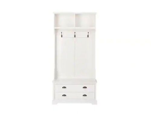 Wilmington White Wood Hall Tree with Bench and Storage 36 in. W x 74 in. H - Lot 97