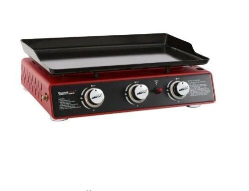 Royal Gourmet 3-Burner Propane Griddle, Portable Table Top 24-Inch Gas Grill in Red - Lot 98