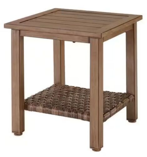 Hampton Bay Geneva 18 in. Square Steel Wicker Outdoor Patio Side Table - Lot 153