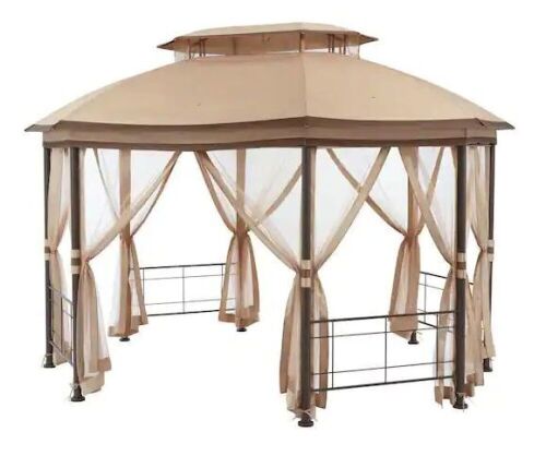 Hampton Bay Seagrove 12 ft. x 10 ft. Octagonal Steel Frame Gazebo with Tan Canopy - Lot 24
