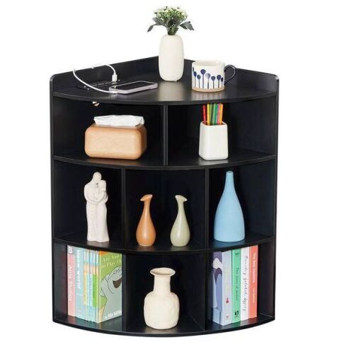 VECELO 3-Tier Corner Cabinet with USB Ports and Outlets, Black  - Lot 156