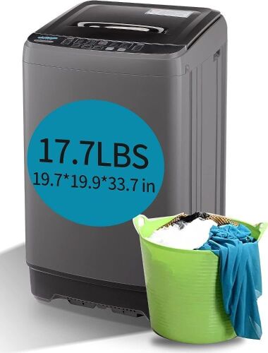 Krib Bling Full-Automatic Portable Compact Washing Machine with LED Display, 17.7 lbs, 10 Wash Programs 8 Water Levels, Grey  - Lot 84