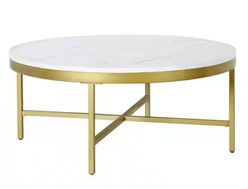 Meyer&Cross Xivil 36 in. Brass Round Coffee Table with Faux Marble Top - Lot 521