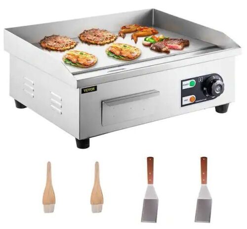 VEVOR 18 in. Commercial Electric Griddle 1600-Watt Stainless Steel Electric Countertop Griddle with Drip Hole - Lot 63