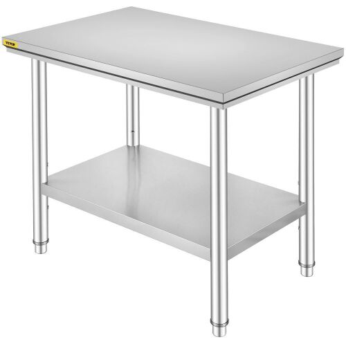 VEVOR Stainless Steel Commercial Kitchen Prep & Work Table with Adjustable Feet, 24 x 36 x 32 Inch - Lot 48