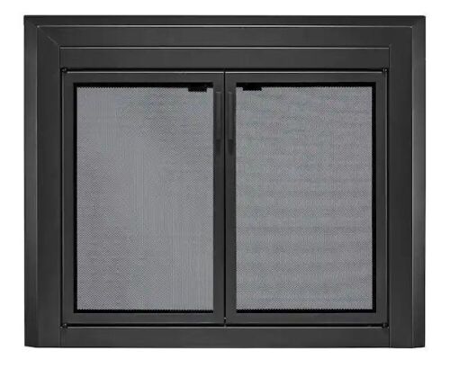 Uniflame Large Logan Black Cabinet-Style Fireplace Doors with Smoke Tempered Glass - Lot 205