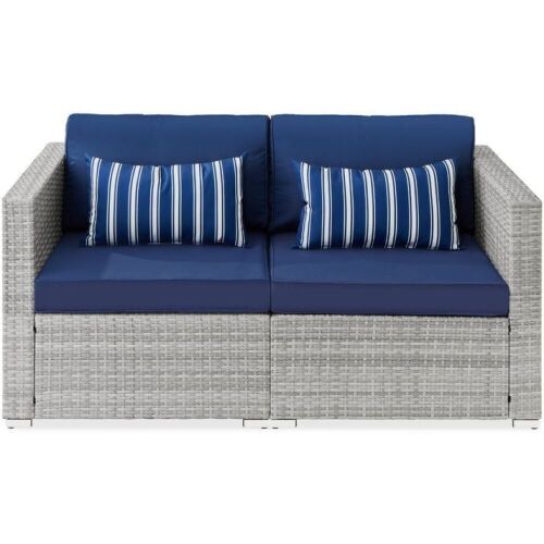 2-Person Outdoor Patio Loveseat Sofa Couch w/ 2 Accent Pillows  - Lot 190