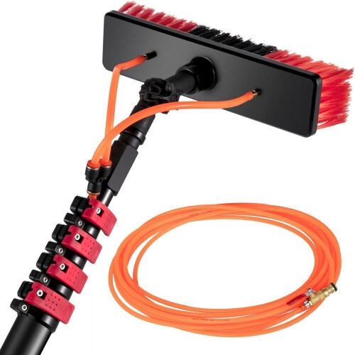 VEVOR 30ft Length Water Fed Brush, Aluminum Outdoor Window Cleaner w/ 24ft Hose - Lot 436