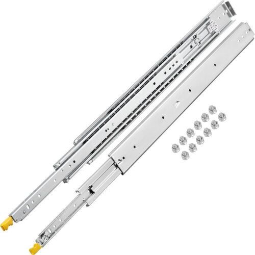 VEVOR Drawer Slides with Lock, 1 Pair 60 inch, Heavy-Duty Industrial Steel up to 500 lbs Capacity, 3-Fold Full Extension, Ball Bearing Lock-in & Lock-Out, Side Mount - Lot 447