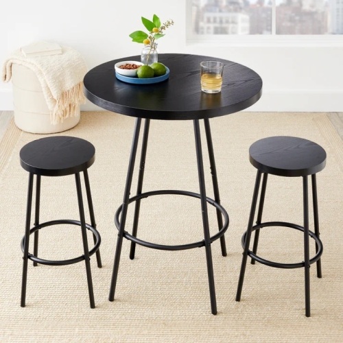 3-Piece Bistro Set Modern Round Counter Height Dining Set w/ 2 Stools - Lot 170