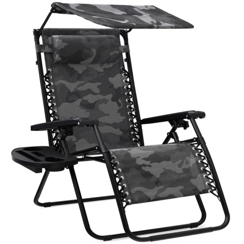 Folding Zero Gravity Recliner Patio Lounge Chair w/ Canopy, Side Tray - Lot 1708