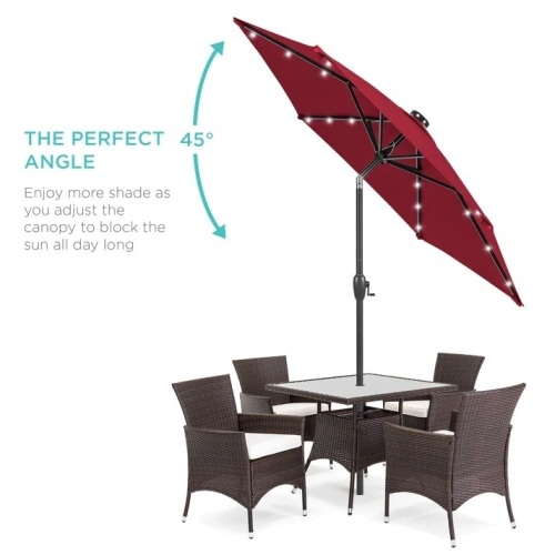 Outdoor Solar Patio Umbrella w/ Push Button Tilt, Crank Lift - 7.5ft - Lot 1758