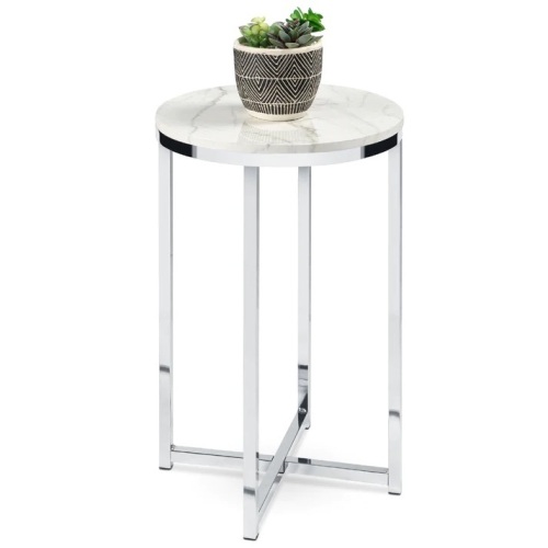 Round Coffee Side Table w/ Faux Marble Top, Metal Frame - 16in - Lot 1800