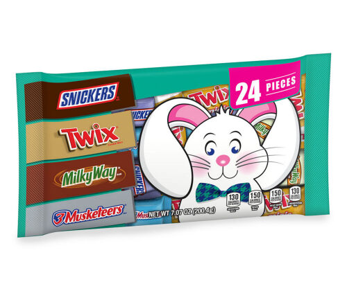 SNICKERS, TWIX, MILKY WAY, 3 MUSKETEERS Chocolate Minis Size Easter Candy Variety Mix, 7.07 Ounce Bag (12 count) - Lot 1912