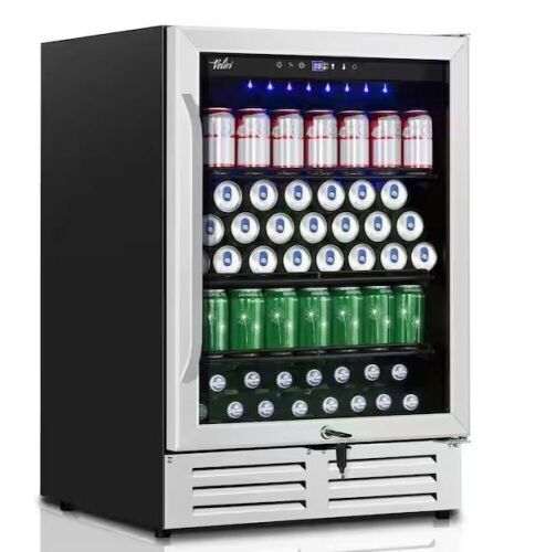 Velivi 24 in. 210 Can Built-in/Freestanding Beverage Cooler Fridge with Adjustable Shelves in Stainless Steel - Tiny Dent on Side  - Lot 20