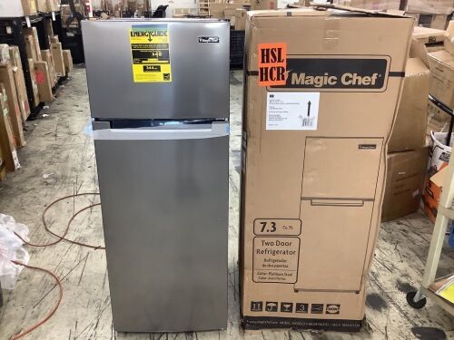 Magic Chef 7.3 cu. ft. 2-Door Mini Fridge with Freezer in Platinum Steel - Dented - Lot 21