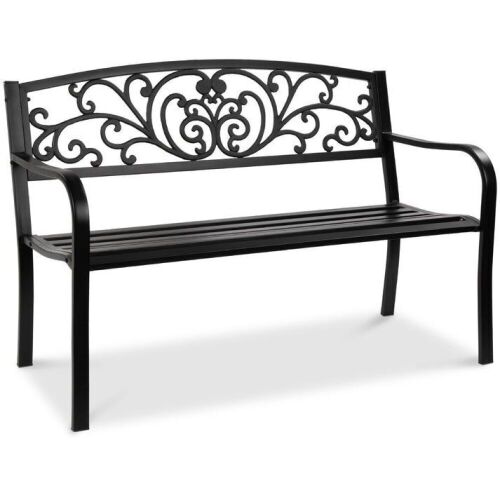 Steel Bench for Outdoor, Patio, Garden w/ Floral Design - 50in  - Lot 105