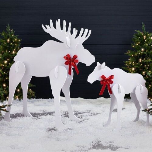 2-Piece Moose Family Silhouette Set Holiday Yard Decoration w/ Stakes - 58in  - Lot 119