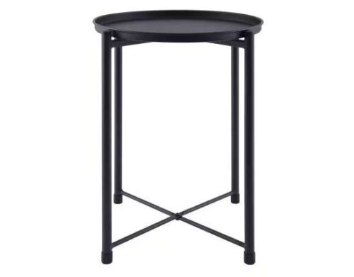  16 in. Black Round Metal Outdoor Side Table with Removable Top - Lot 171