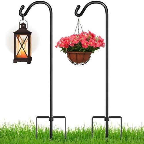 Set of 2 Shepherd Hooks Outdoor Garden Hooks w/ 3-Prong Base - 91in  - Lot 180