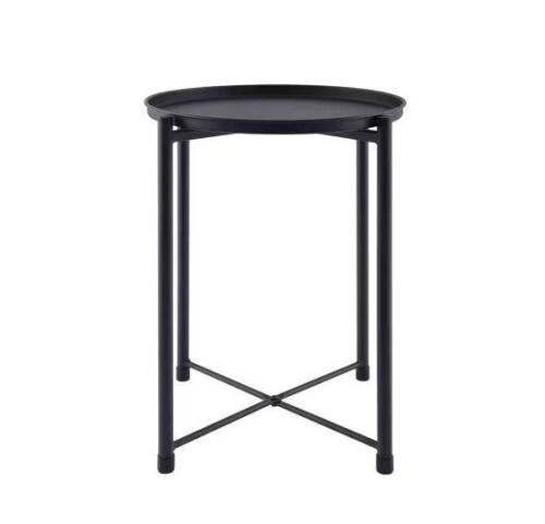 16 in. Black Round Metal Outdoor Side Table with Removable Top  - Lot 256