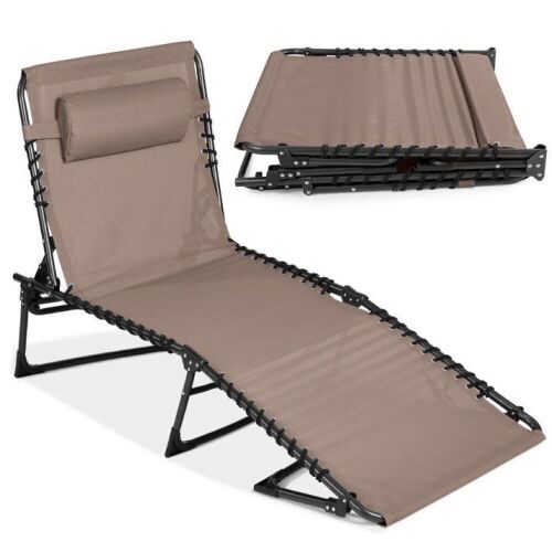 Portable Patio Chaise Lounge Chair Outdoor Recliner w/ Pillow  - Lot 269
