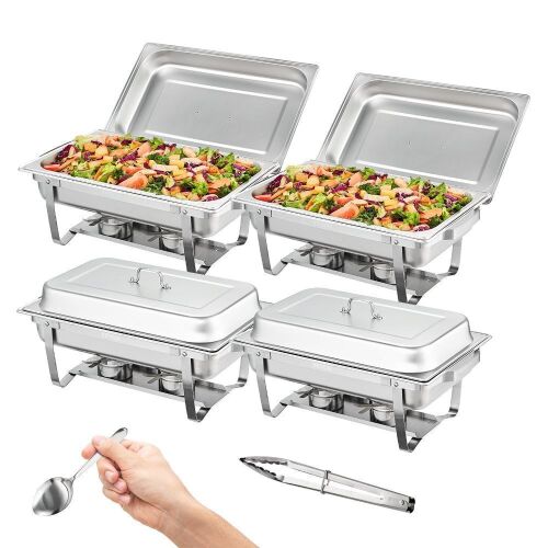 VEVOR 4-Pack Rectangle Chafing Dish Set with Full-Size 8Qt Pan Frame Fuel Holder - Lot 282