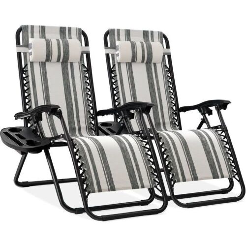 Set of 2 Adjustable Zero Gravity Patio Chair Recliners w/ Cup Holders  - Lot 433