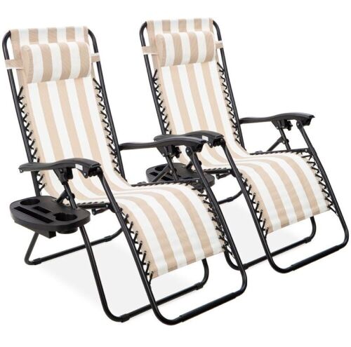 Set of 2 Adjustable Zero Gravity Patio Chair Recliners w/ Cup Holders  - Lot 442