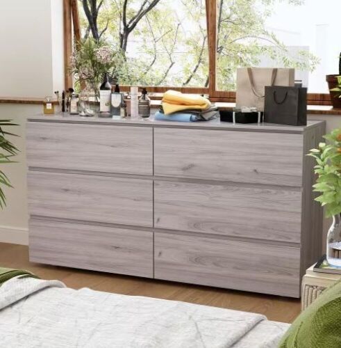 6-Drawers Gray Wood Chest of Drawer Accent Storage Cabinet Organizer - Lot 60