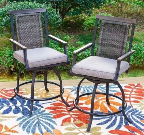 PHI VILLA Swivel Metal Outdoor Bar Stool with Grey Cushion, 2 Pack - Open Box  - Lot 65