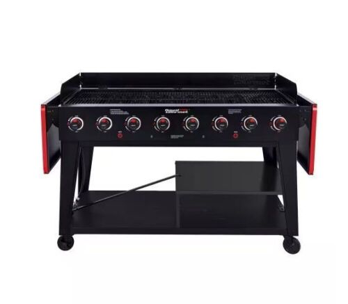 Royal Gourmet 8-Burner Event Propane Gas Grill with 2 Folding Side Tables in Black - Lot 12