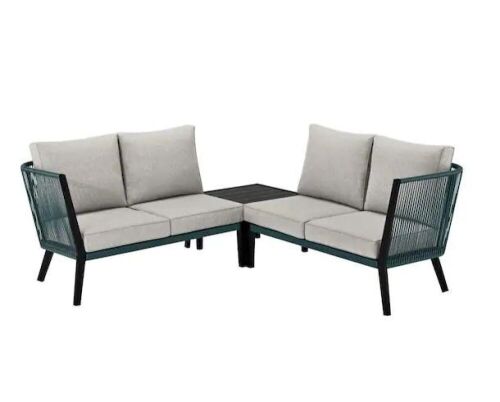 Hampton Bay Heather Glen 3-Piece Wicker and Metal Corner Patio Sectional Seating Set with CushionGuard Stone Gray Cushions - Lot 33