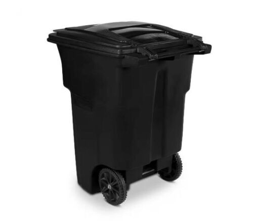 Toter 96 Gallon Black Rolling Outdoor Garbage/Trash Can with Wheels and Attached Lid - Lot 162