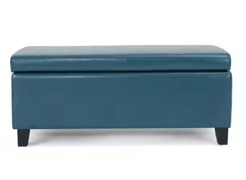 Noble House Breanna Teal Leather Storage Ottoman - Lot 316