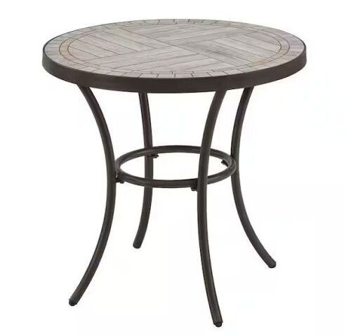 StyleWell 27 in. Brown Round Metal Outdoor Side Table with Grouted Porcelain Top - Lot 428