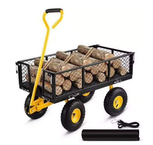 VEVOR 3.8 cu. ft. Steel Garden Cart Heavy-Duty 900 lbs. Capacity with 180° Rotating Handle & 10 in. Tires - Lot 200