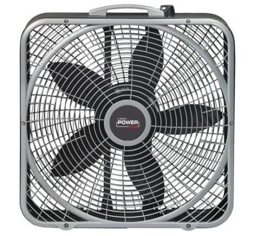 Lasko 20 in. 3 Speeds Box Fan in Gray with Weather-Shield Design for Window Use, Energy Efficent, Carry Handle, Steel Body - Lot 656