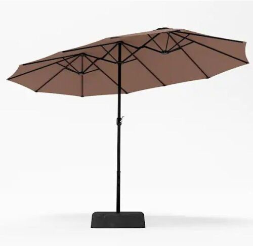 PHI VILLA 15 ft. Market Patio Umbrella 2-Side in Beige With Base and Sandbags - Lot 657