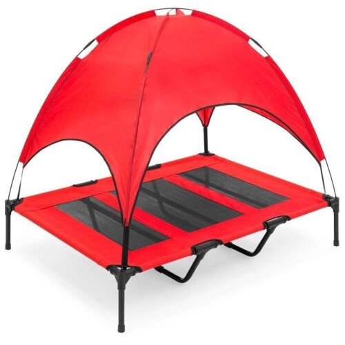 Elevated Cooling Dog Bed, Outdoor Pet Cot w/ Canopy, Carry Bag - 48in  - Lot 741
