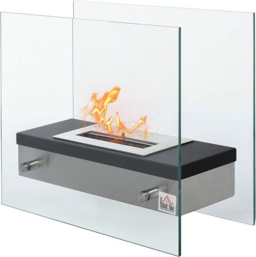 HOMCOM Ethanol Fireplace, 18.5" Tabletop 0.39 Gal Stainless Steel 269 Sq. Ft., Burns up to 3 Hours, Black  - Lot 679