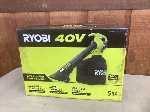 RYOBI 40V Cordless Leaf Vacuum, Tool Only  - Lot 617