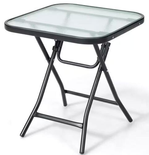 Black Square Metal Folding Glass Side Table Outdoor Bistro Table - Lot 225