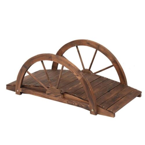 3.3ft Garden Wooden Bridge with Half Wheel Railing  - Missing Hardware  - Lot 227